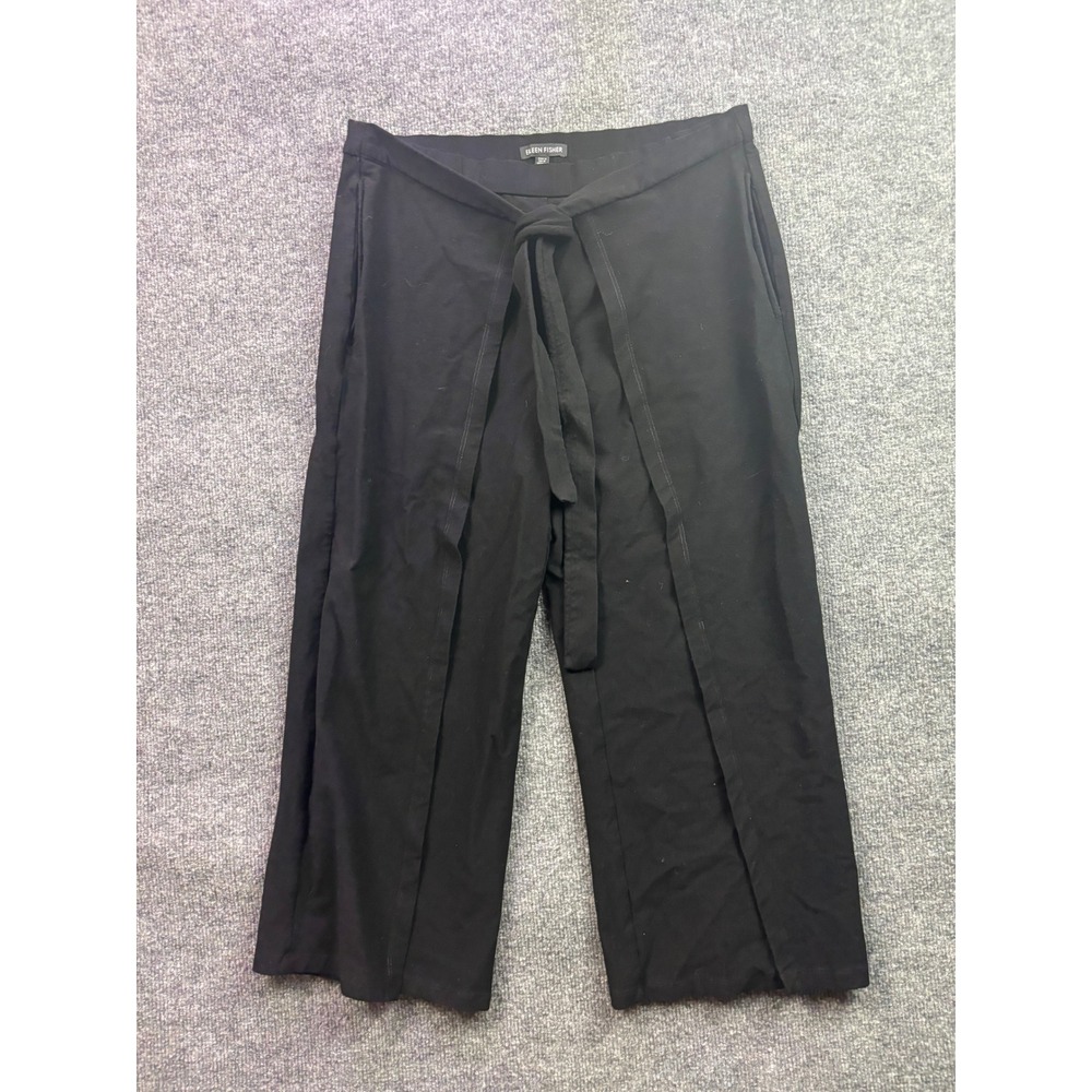 Eileen Fisher Wrap Front Pants Women XXS Black Tie Waist Cropped Wide Leg Pocket